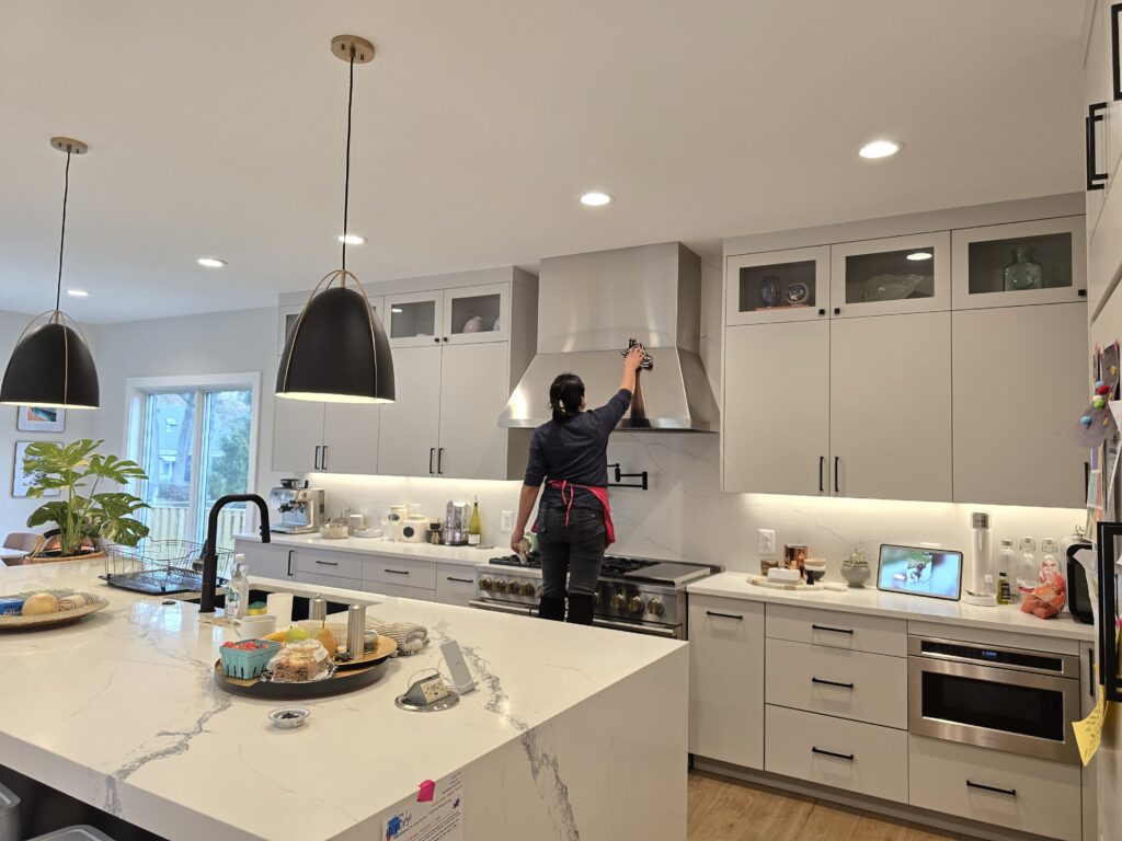 Residential cleaning in a bright kitchen